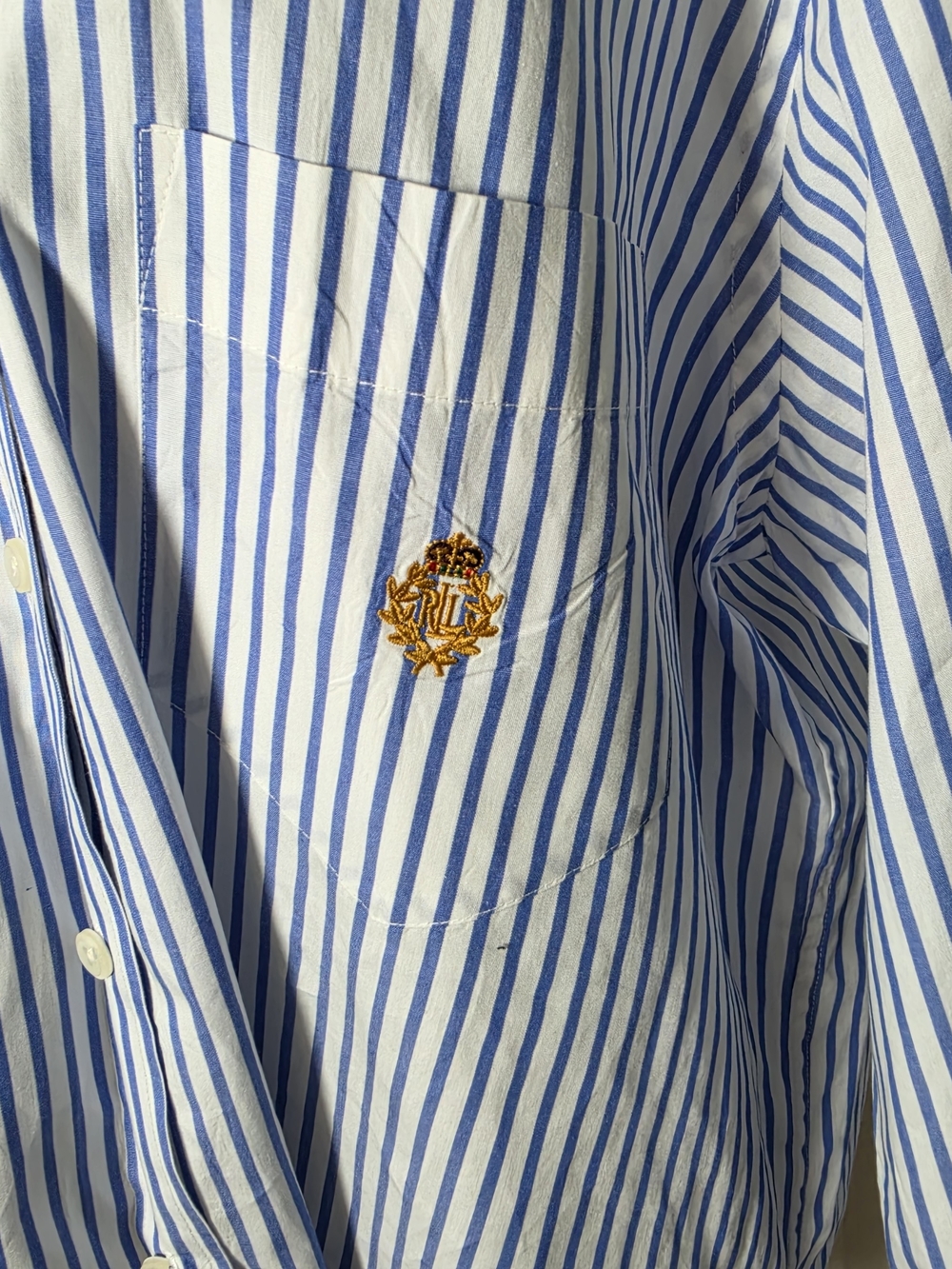 Lauren Ralph Lauren Blue White Stripe Crest Cotton Shirt Women's 16 - Picture 2 of 8